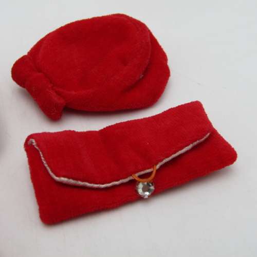 Barbie doll red coat with hat and handbag