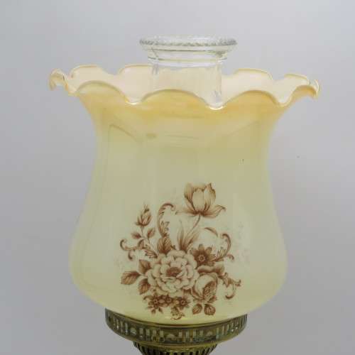 Vintage brass paraffin lamp with funnel and glass shade ( Height - 46 cm)