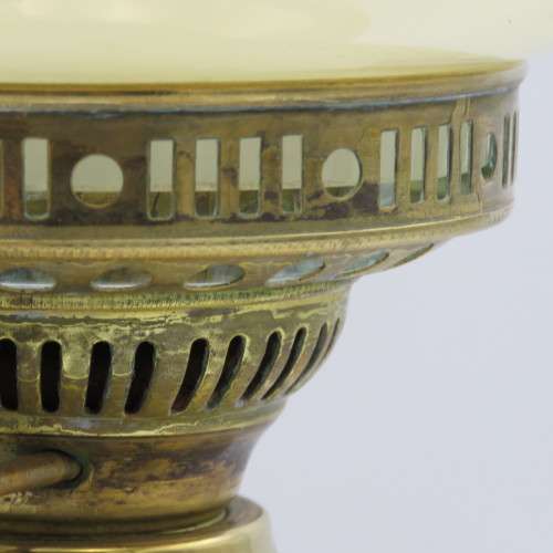 Vintage brass paraffin lamp with funnel and glass shade ( Height - 46 cm)