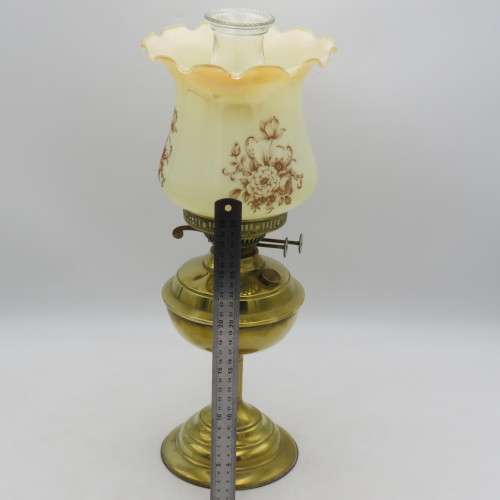 Vintage brass paraffin lamp with funnel and glass shade ( Height - 46 cm)
