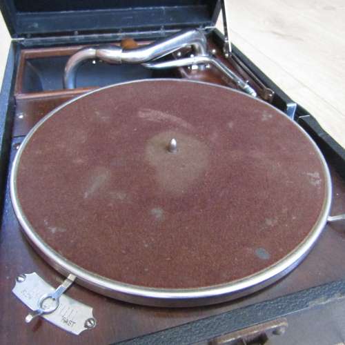 Antique His Masters Voice portable gramophone - working - very good  condition