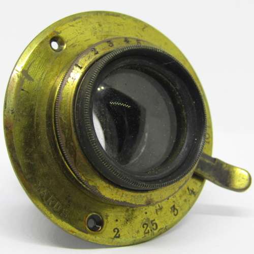 Antique brass 25mm lens with 2 to 10 Yards focus - serial # 12345