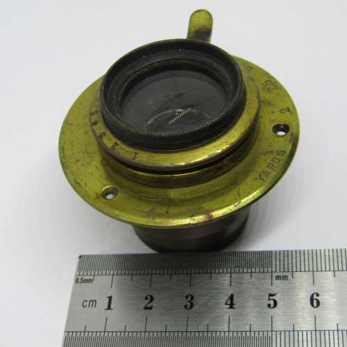 Antique brass 25mm lens with 2 to 10 Yards focus - serial # 12345