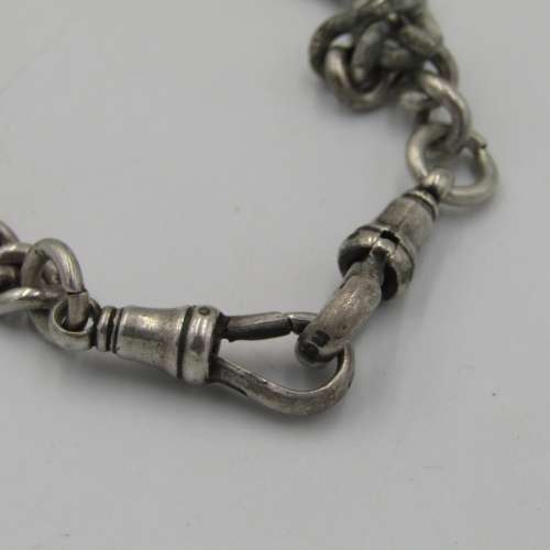 Antique hallmarked sterling silver fob chain with 1887 British  silver shilling - weighs 52,5 grams