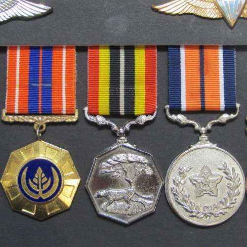 SADF Border War Medal and badges display of Paratrooper Van der Merwe