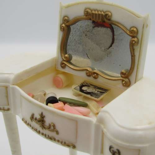 Vintage Marx doll house dressing table with accessories for Barbie doll