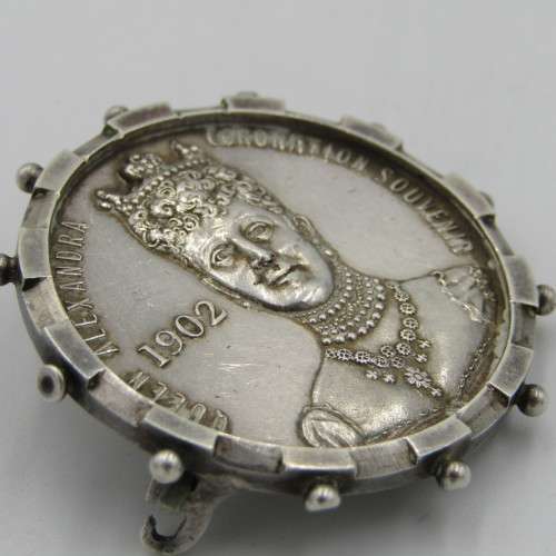Very rare Sterling silver King Edward VII and Queen Alexandra 1902 Coronation medallion in surround