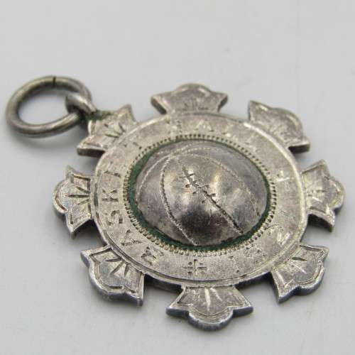 Antique 1921 Sterling silver basketball fob medallion