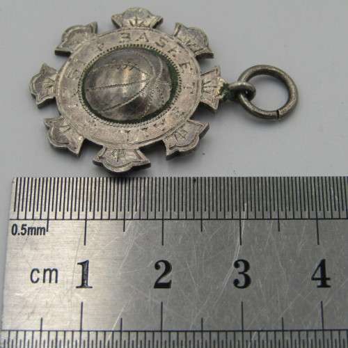 Antique 1921 Sterling silver basketball fob medallion