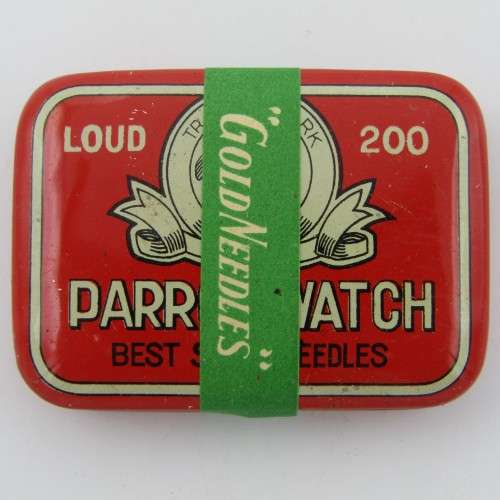 Antique Parrot Watch gramophone needles tin - still sealed