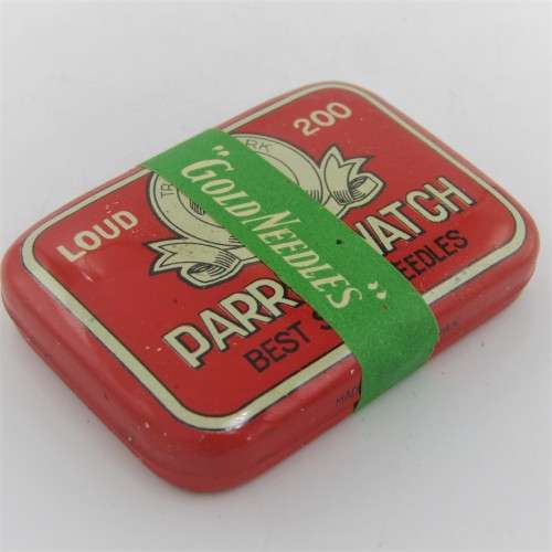 Antique Parrot Watch gramophone needles tin - still sealed