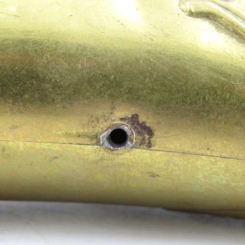 Antique brass gun powder flask with duck hunting theme