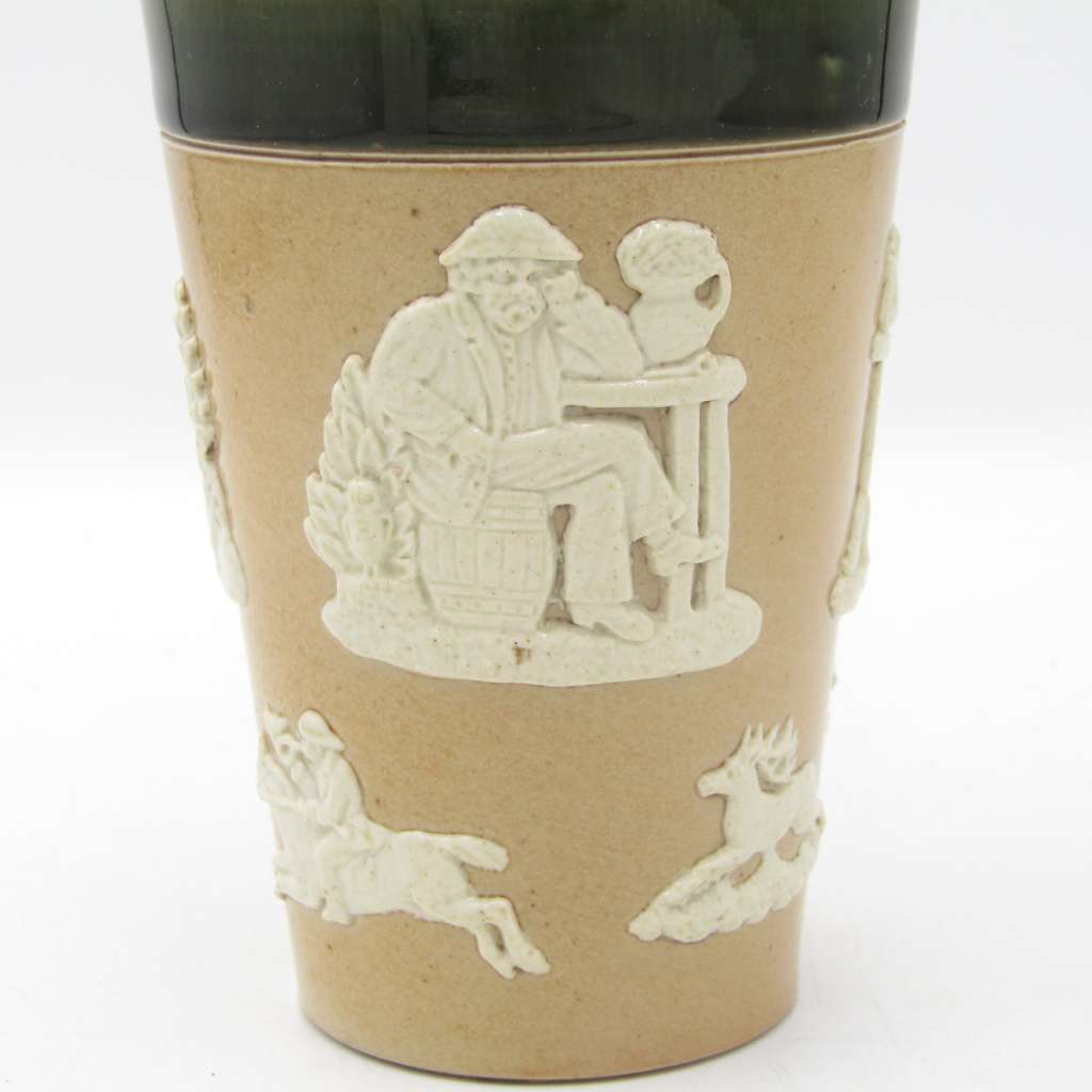 Antique Doulton Lambeth England stoneware tumbler with hallmarked silver rim