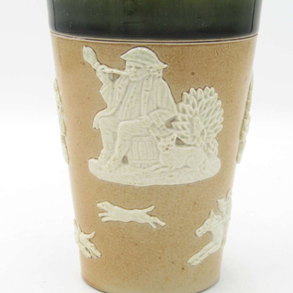 Antique Doulton Lambeth England stoneware tumbler with hallmarked silver rim