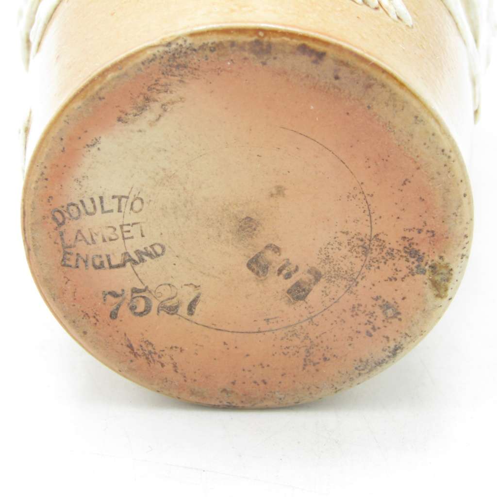 Antique Doulton Lambeth England stoneware tumbler with hallmarked silver rim