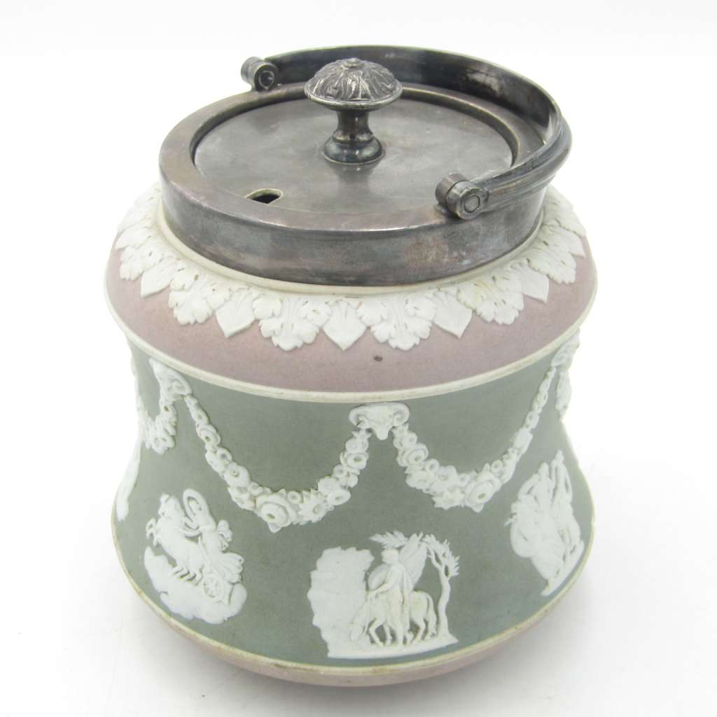 Vintage Wedgwood Jasperware tri-colour jam jar with Mappin and Webb top and lid - rare