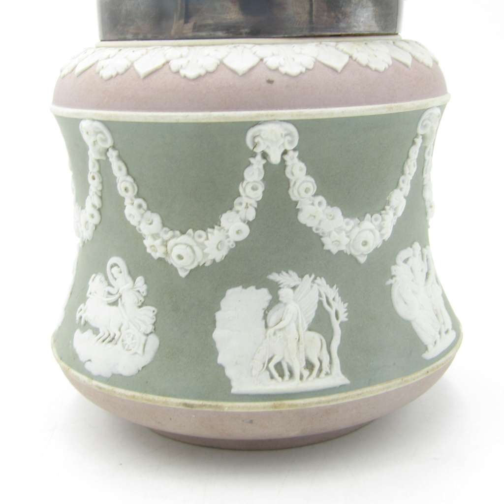 Vintage Wedgwood Jasperware tri-colour jam jar with Mappin and Webb top and lid - rare