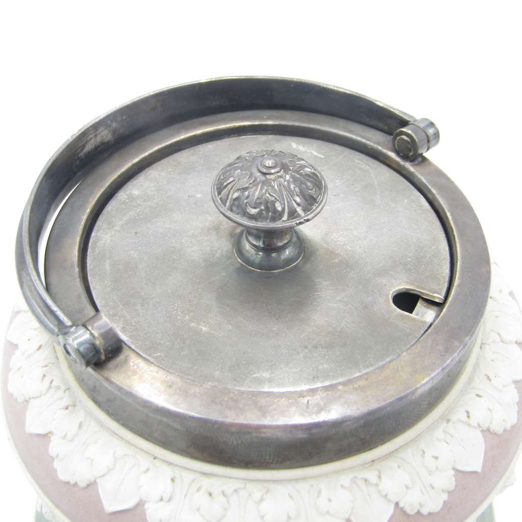 Vintage Wedgwood Jasperware tri-colour jam jar with Mappin and Webb top and lid - rare