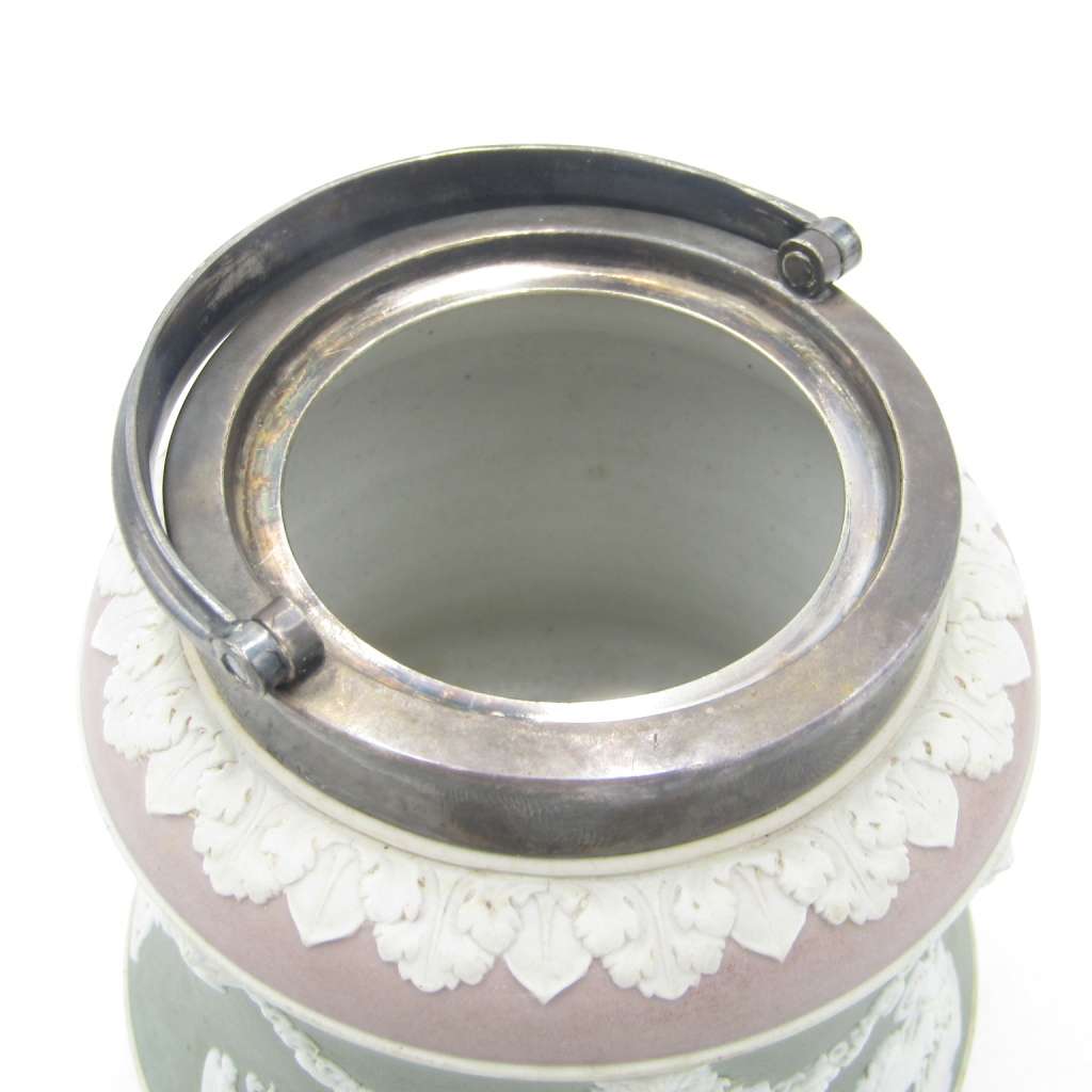 Vintage Wedgwood Jasperware tri-colour jam jar with Mappin and Webb top and lid - rare