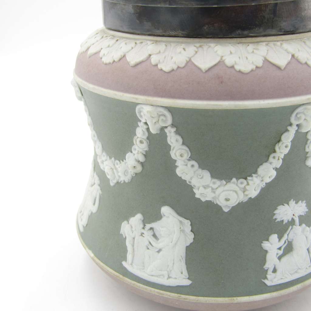 Vintage Wedgwood Jasperware tri-colour jam jar with Mappin and Webb top and lid - rare