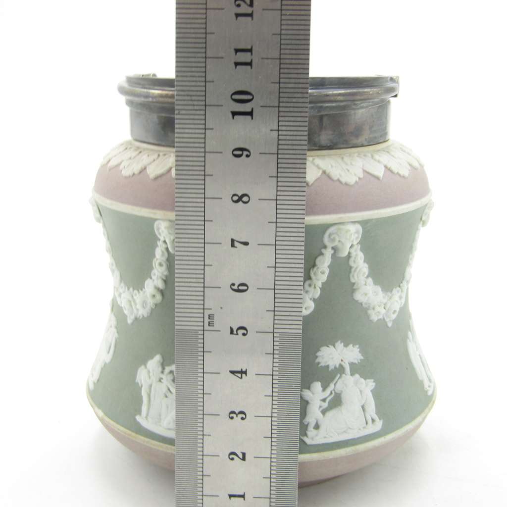 Vintage Wedgwood Jasperware tri-colour jam jar with Mappin and Webb top and lid - rare