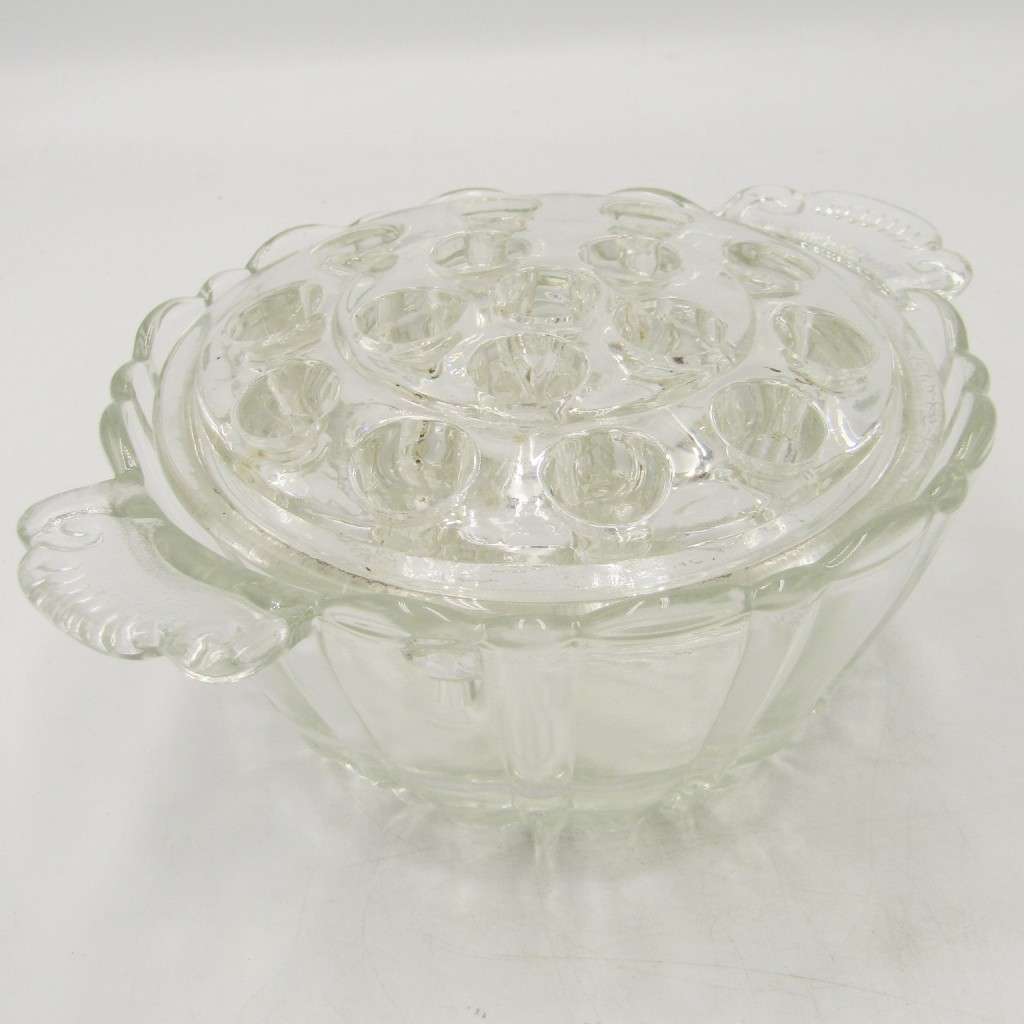 Vintage glass flower frog with glass bowl