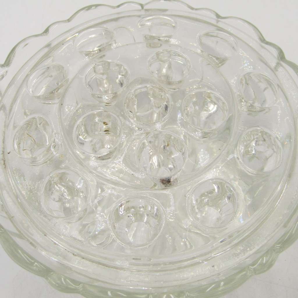 Vintage glass flower frog with glass bowl