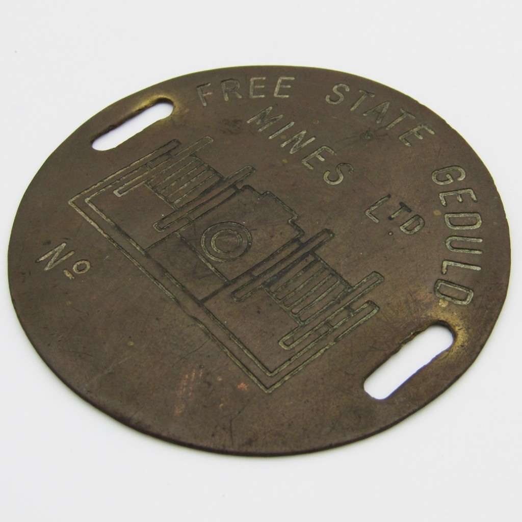 Vintage Free State Geduld Mines brass arm badge #390