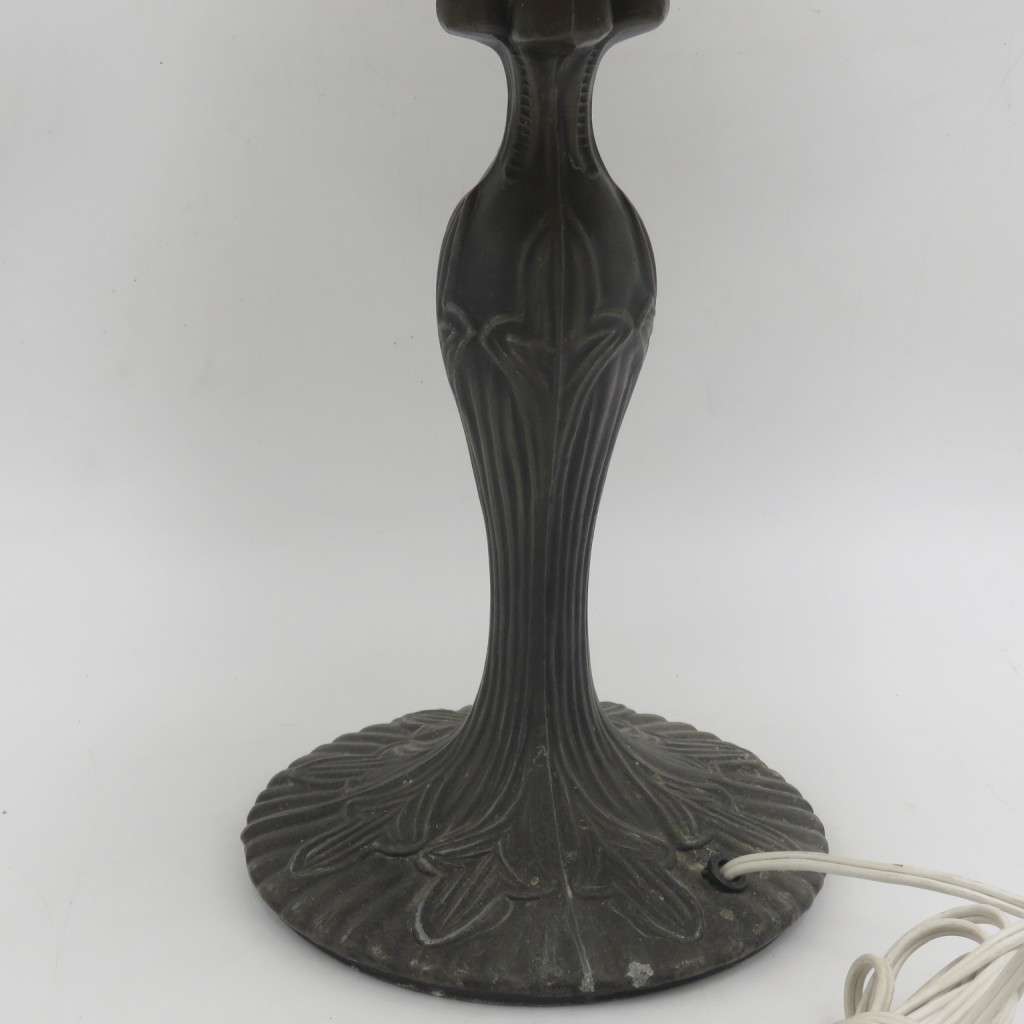 Vintage bronze lamp with beautiful lead glass shade