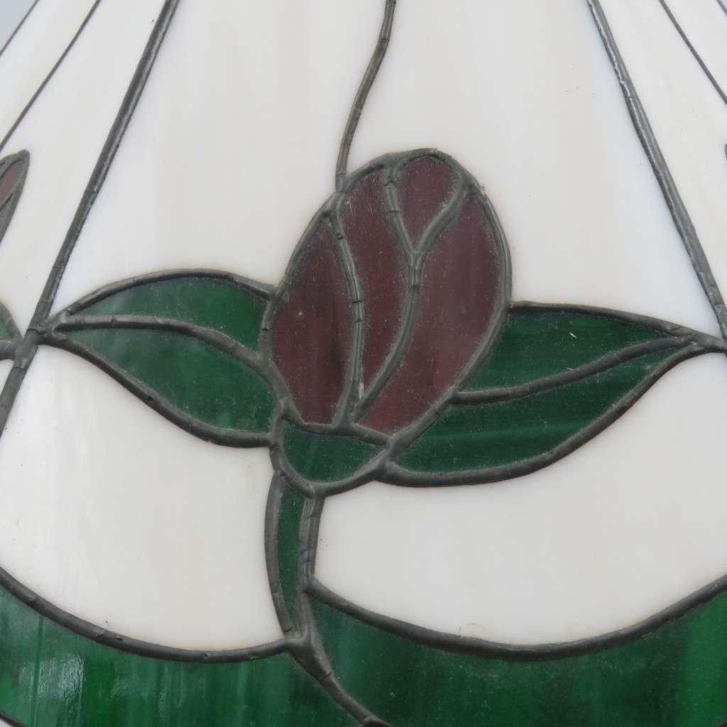 Vintage bronze lamp with beautiful lead glass shade