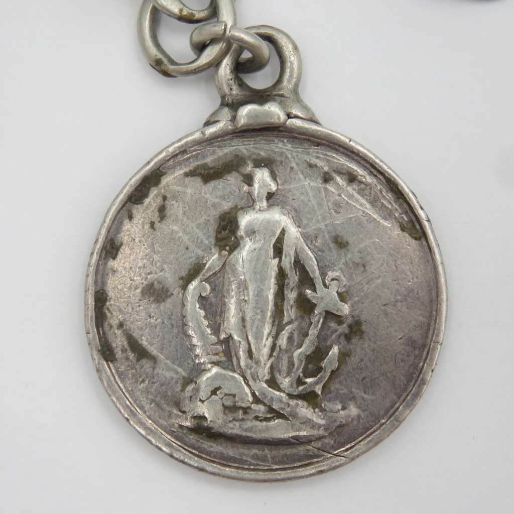 Antique Sterling silver pocketwatch fob chain with silver medallion