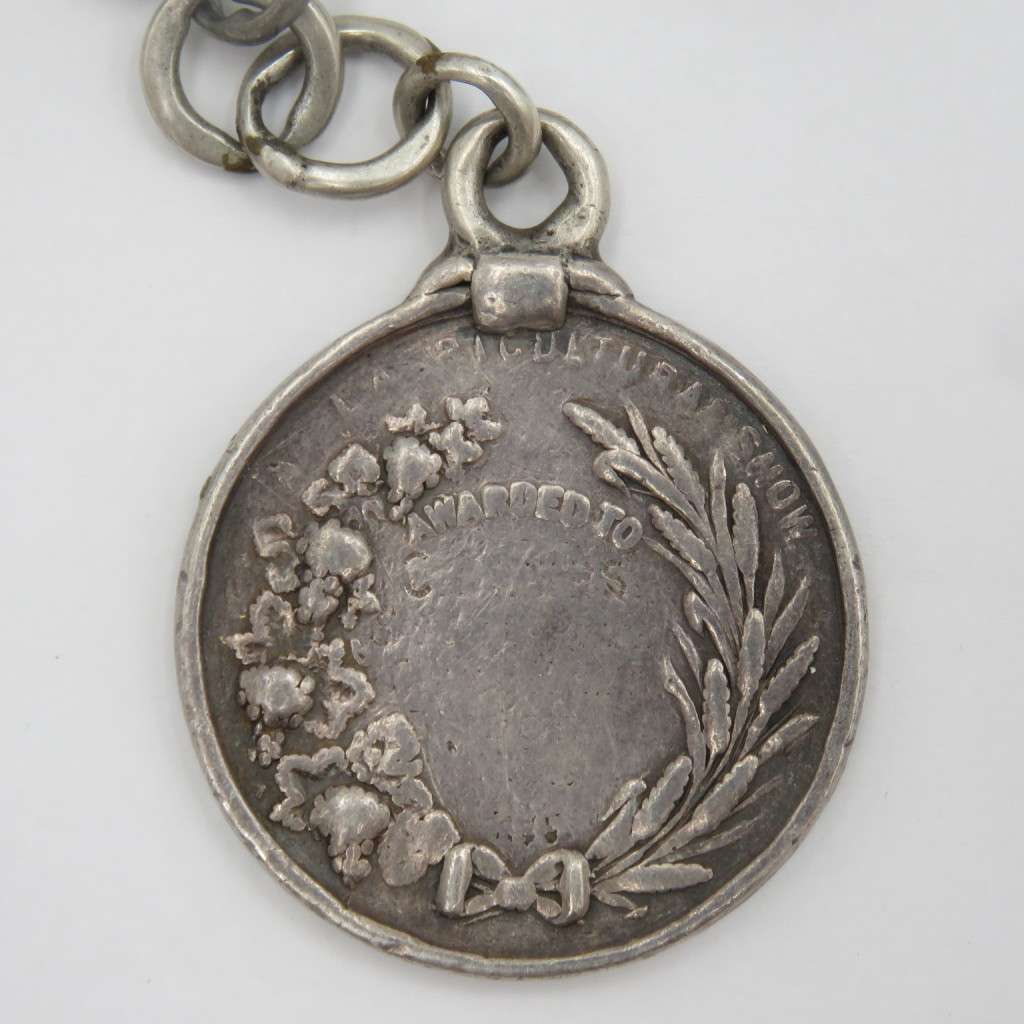 Antique Sterling silver pocketwatch fob chain with silver medallion