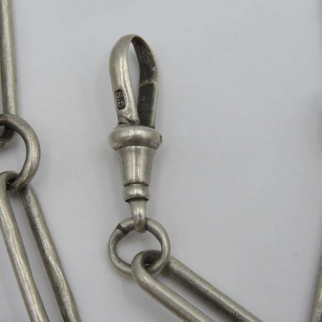 Antique Sterling silver pocketwatch fob chain with silver medallion