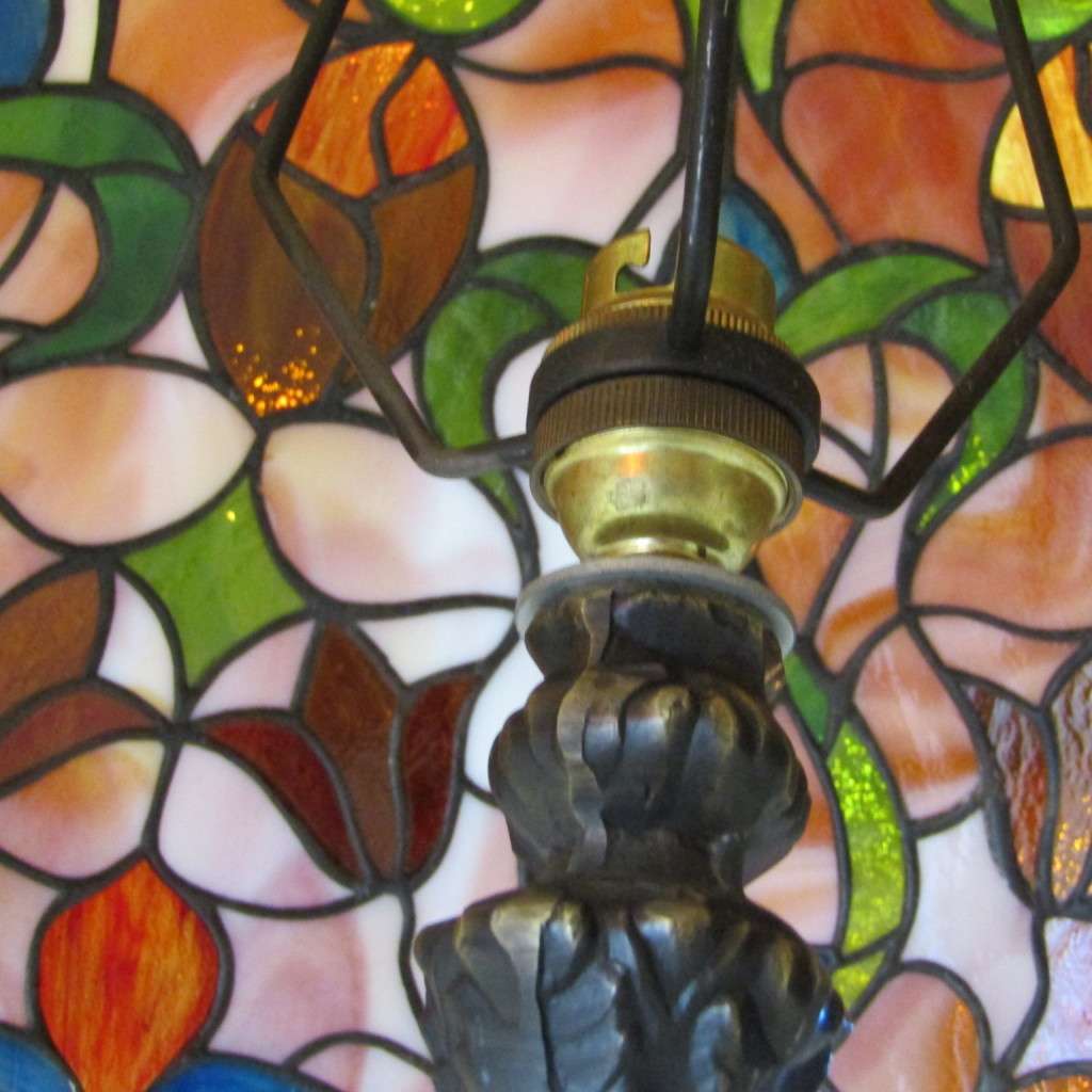 Beautiful Antique lamp with large lead glass shade
