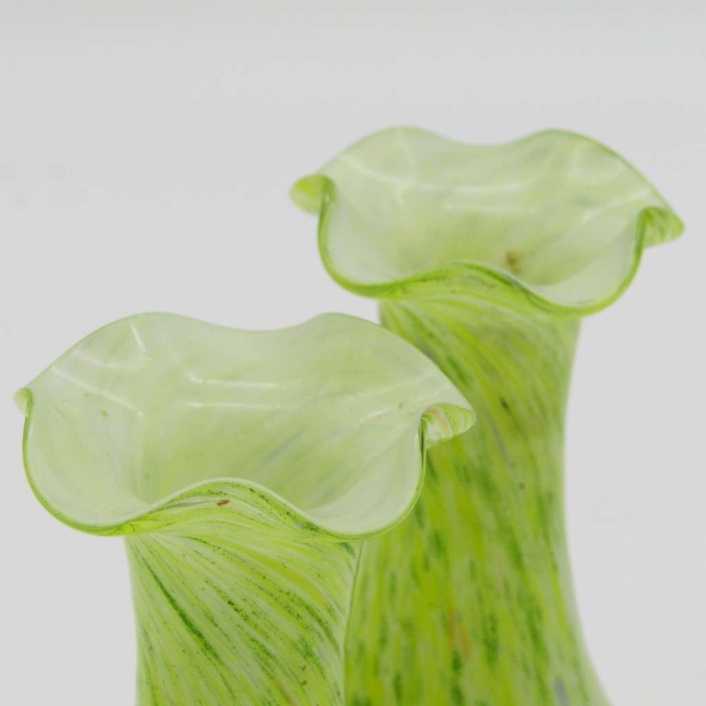 Pair of vintage handmade glass flower vases