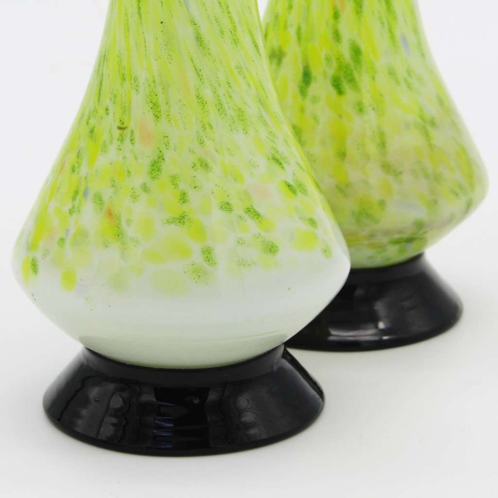Pair of vintage handmade glass flower vases