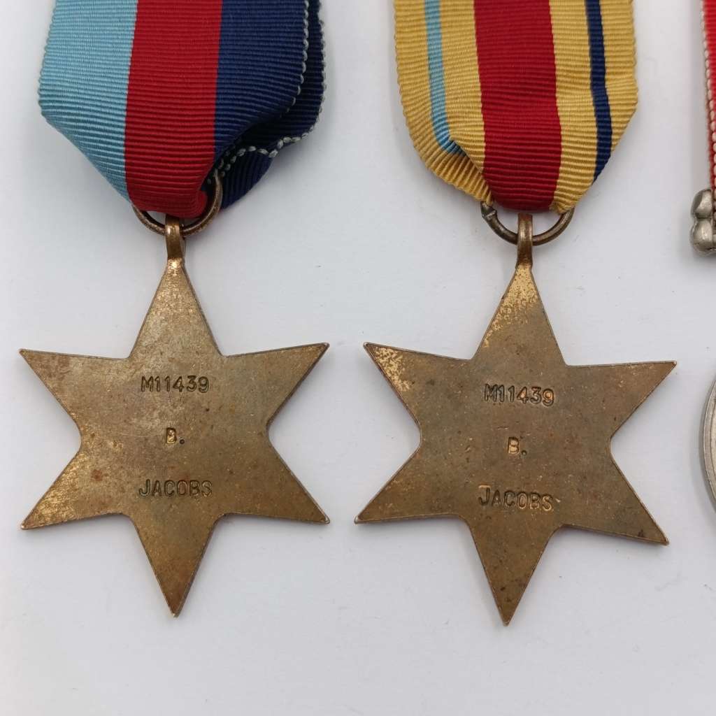 Set of 4 WW2 medals issued to M11439 B Jacobs