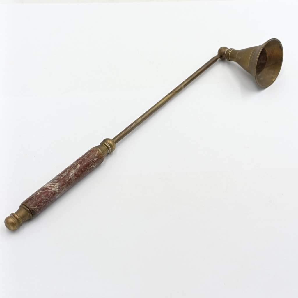 Vintage brass candle snuffer with wooden handle