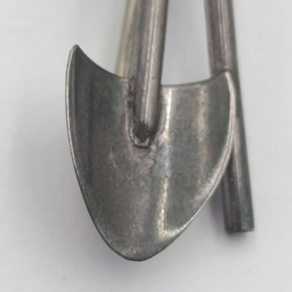 Antique Gold diggers pick and shovel brooch with 9kt gold nugget in original box