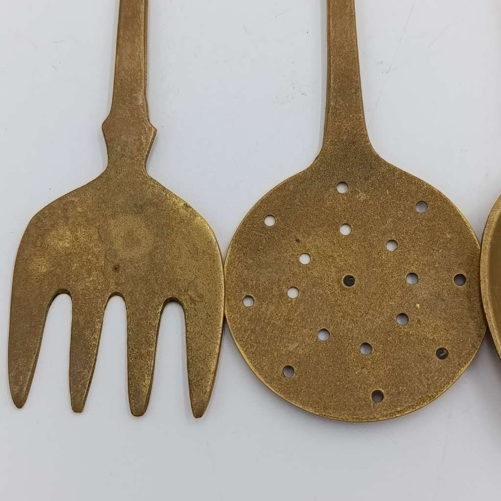 Set of vintage brass wall hanging utensils