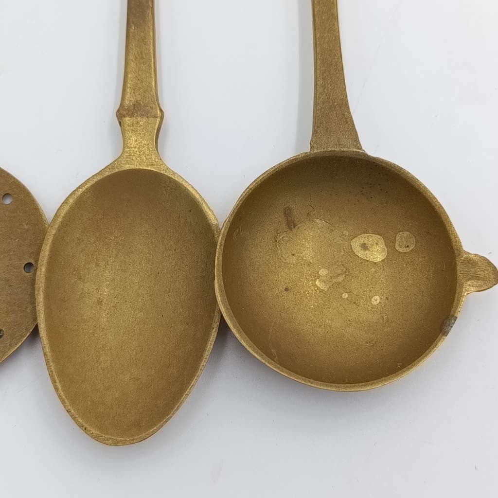 Set of vintage brass wall hanging utensils
