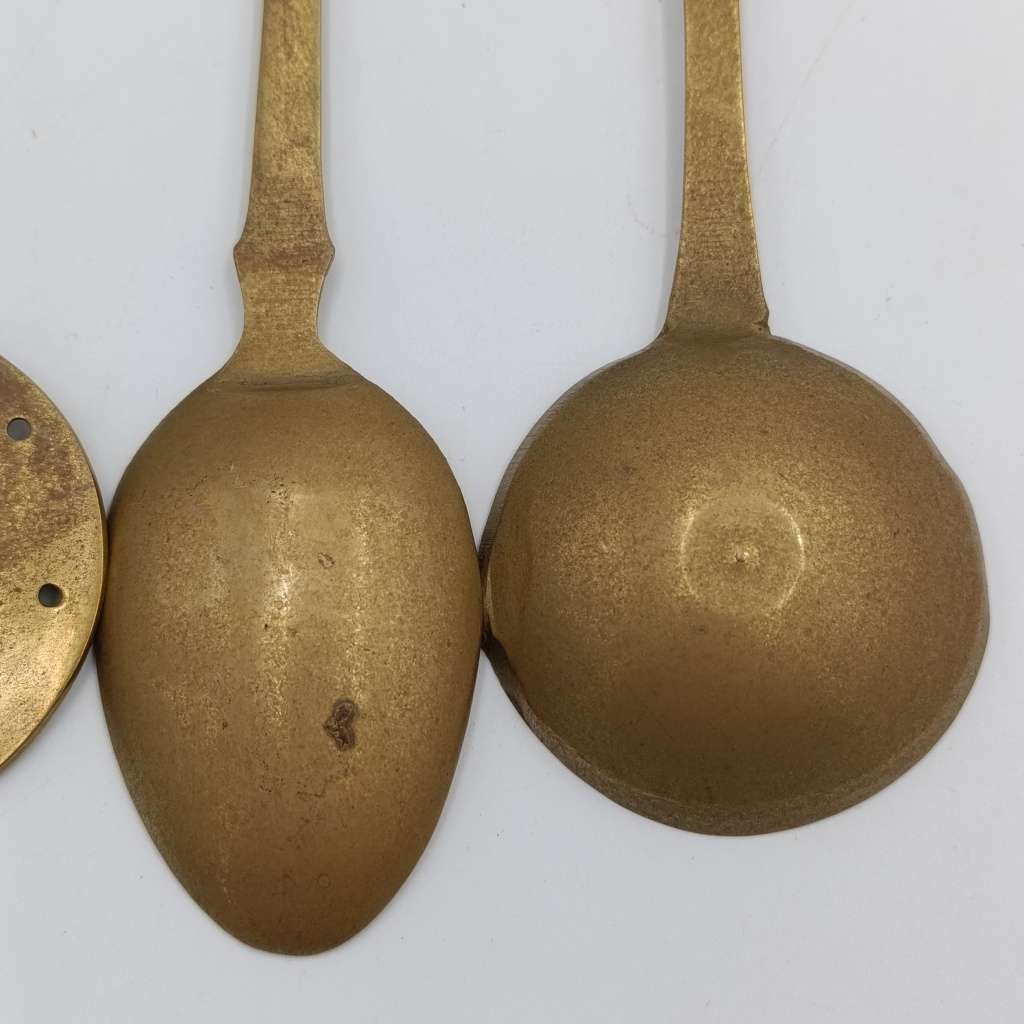 Set of vintage brass wall hanging utensils
