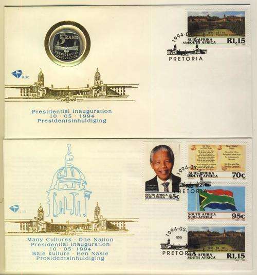 1994 Presidential Inauguration coin on FDC no 6.3c Full steps plus FDC no 6.3b