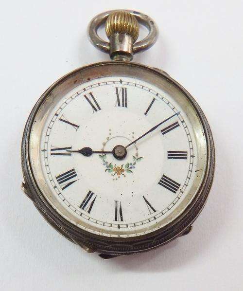 Small silver 935 ladies pocket watch - flower pattern - dial runs & stops(price reduced with R60)