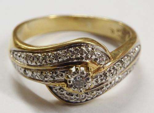 9Kt Gold ring with 24 small Diamonds ( Not center stone ) 3.6gram - Size P/57 - as per photo