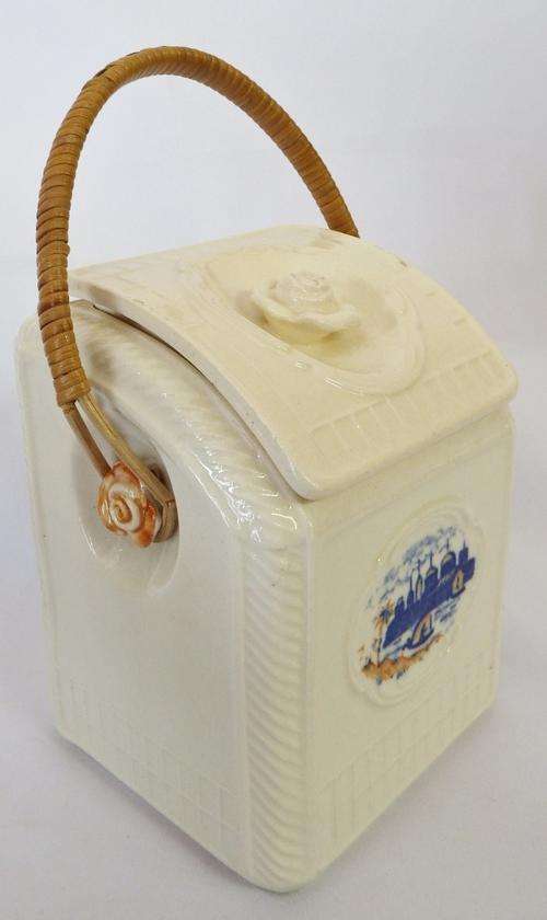Porcelain Cookie Jar with wicker handle - @ Crazy R1 start