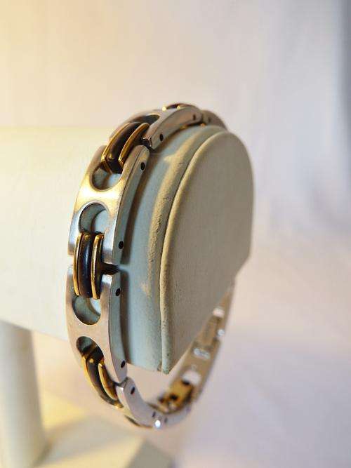 Mens stainless steel bracelet with black & gold color insets marked INOX - as per photo