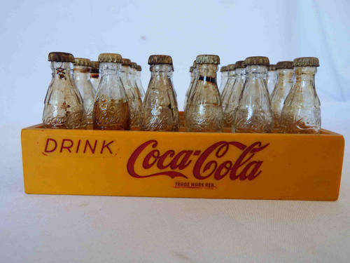 Lot of 24 vintage mini coke bottles with mini Coca-Cola crate - as per photo