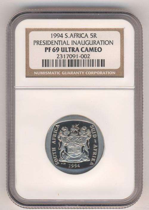 1994 South Africa R5 Presidential Inauguration graded PF 69 Ultra Cameo by NGC