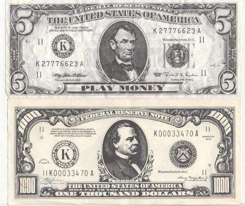 Lot of 4 Large US $ play money / tokens